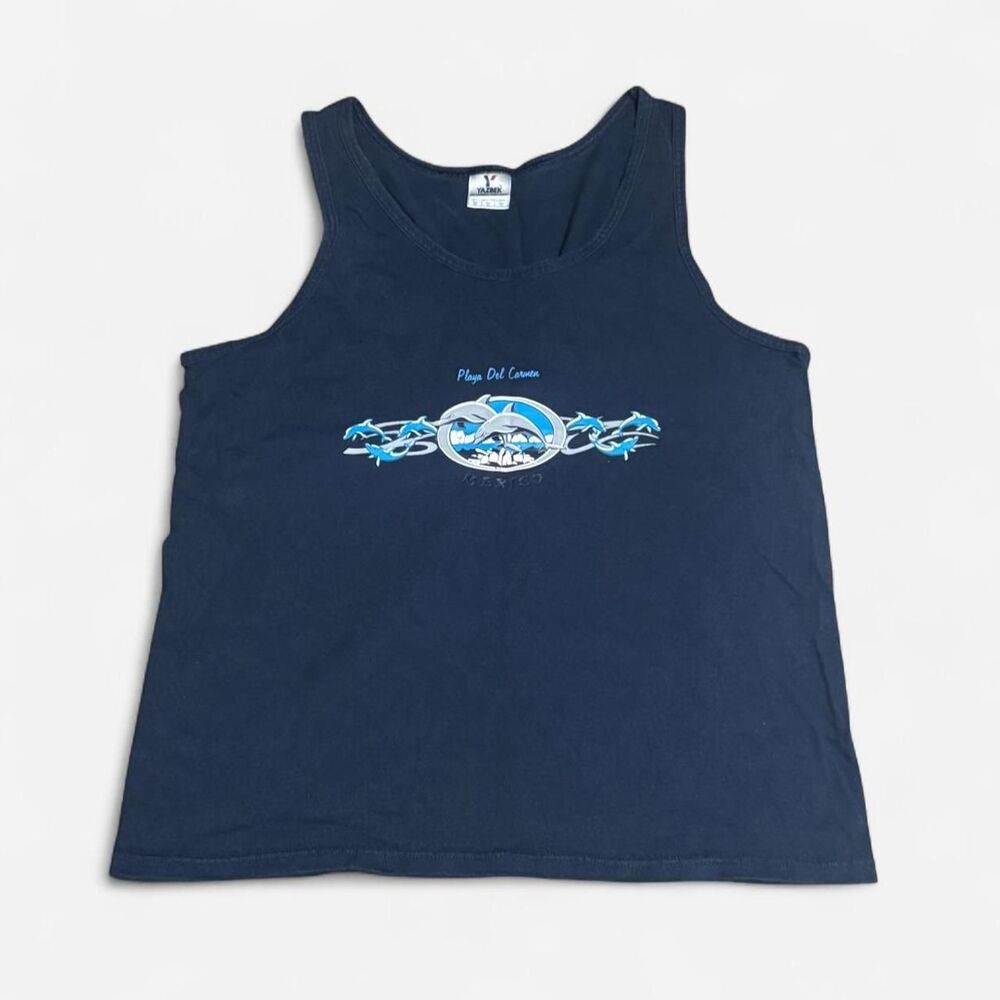 Yazbek Navy blue graphic tank top with dolphin design size XL